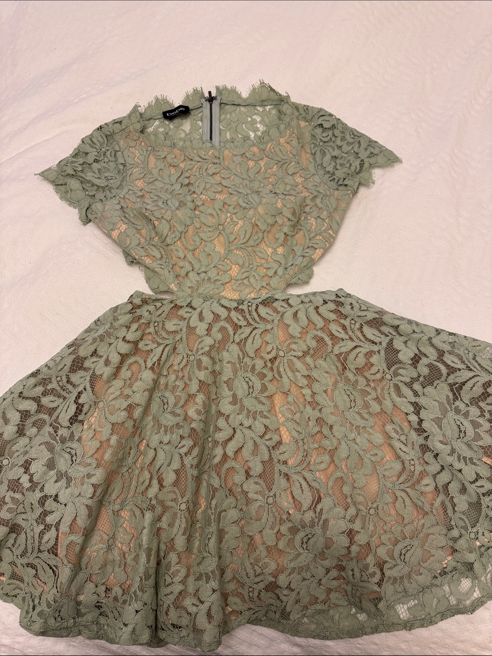 bebe Sage Green Floral Lace Mini Dress